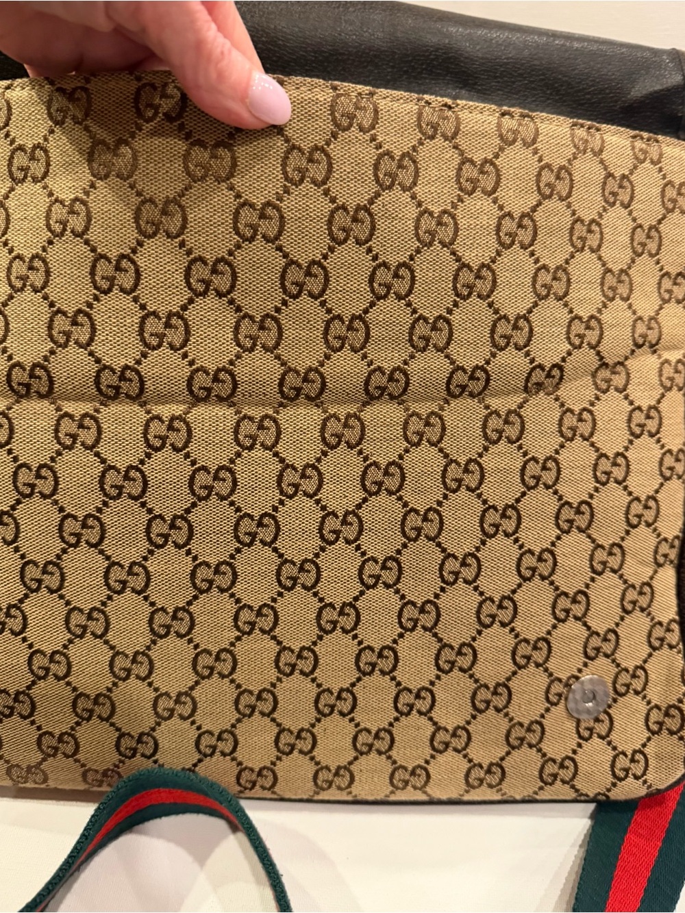 Gucci like Beige GG Canvas Messenger Bag with Red & Green Stripe - Picture 5 of 12